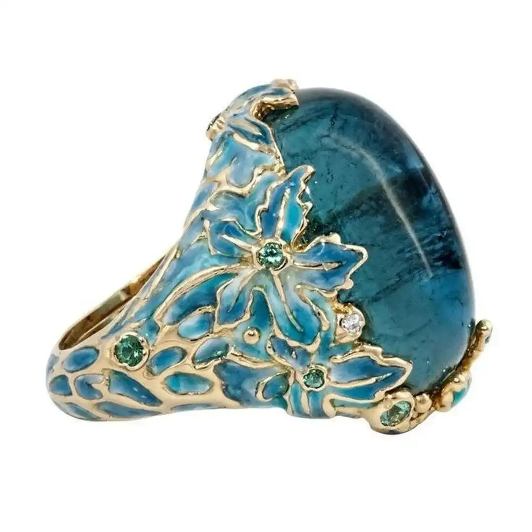 Mavis — Elegant Gold Flower Blue Stone Ring
