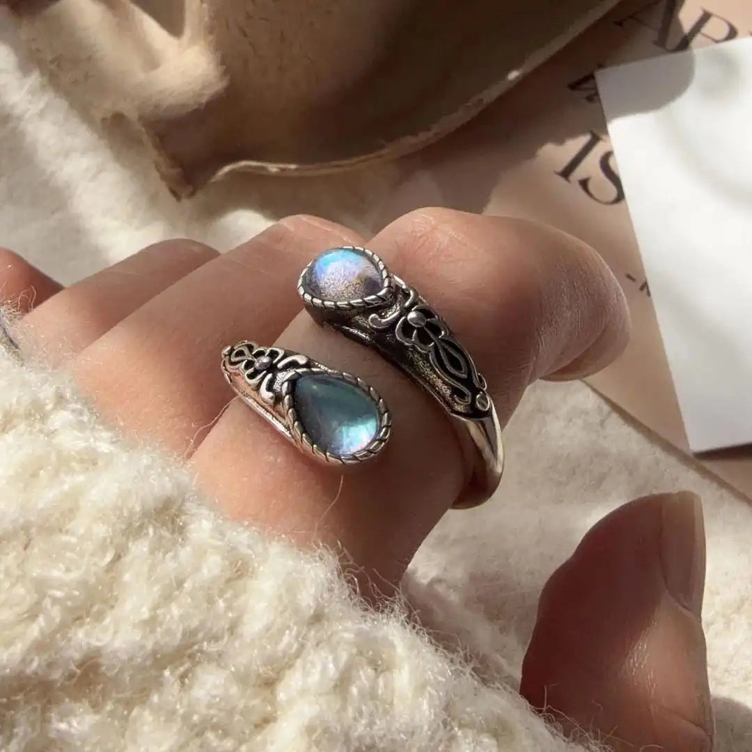 Nina — Vintage Adjustable Silver Blue Stone Ring