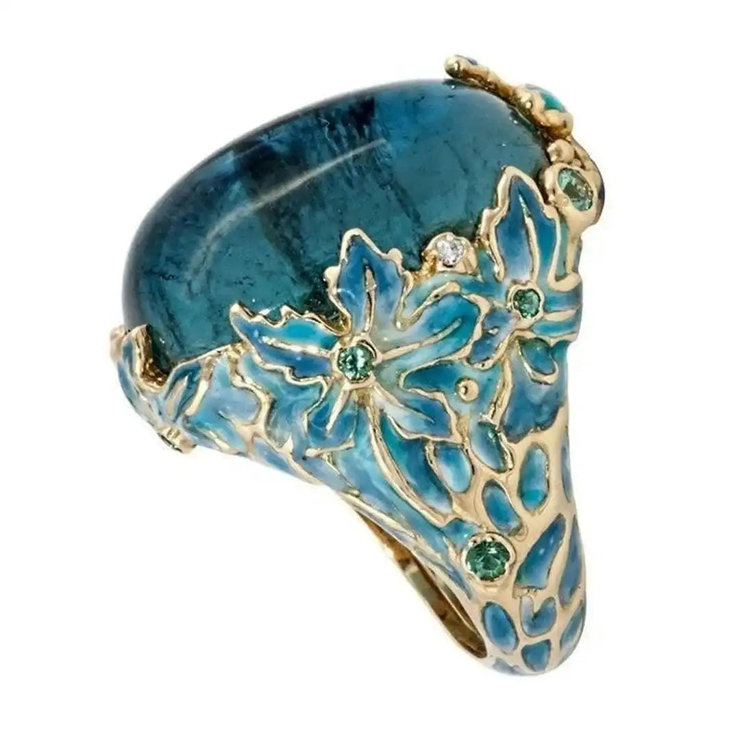 Mavis — Elegant Gold Flower Blue Stone Ring