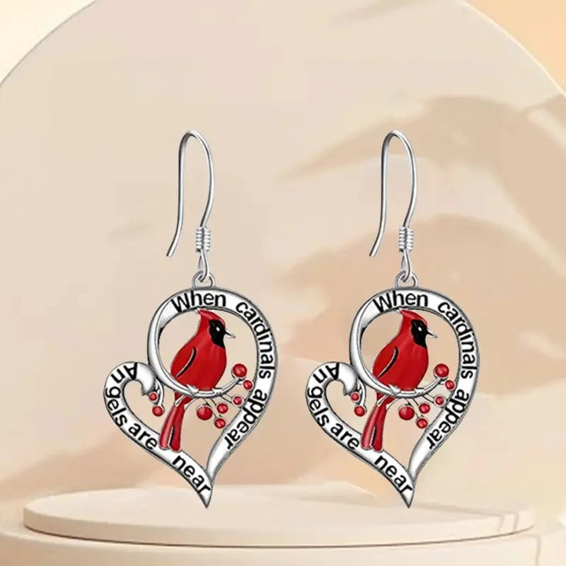 Ollie — Cardinal Memorial Earrings – When Cardinals Appear, Angels Are Near Heart Drop Design