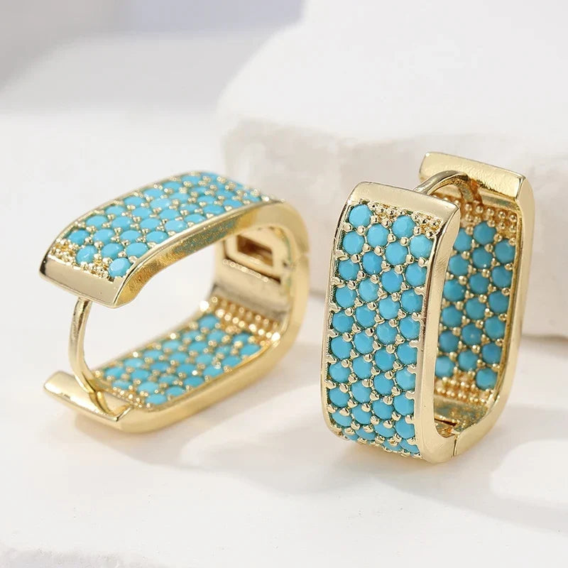 Cora — Turquoise Pavé Gold Huggie Earrings