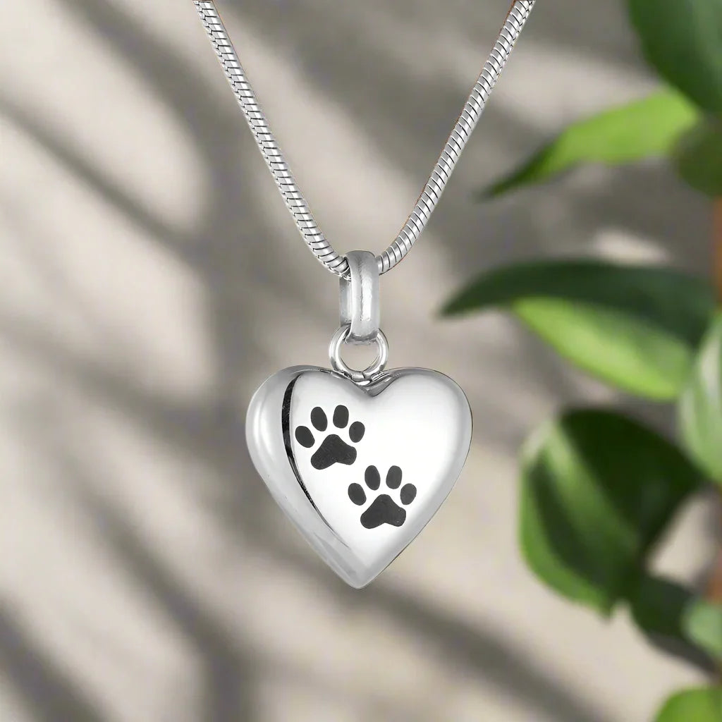 Allie — Pet Memorial Urn Necklace – Heart-Shaped Pendant with Paw Engraving