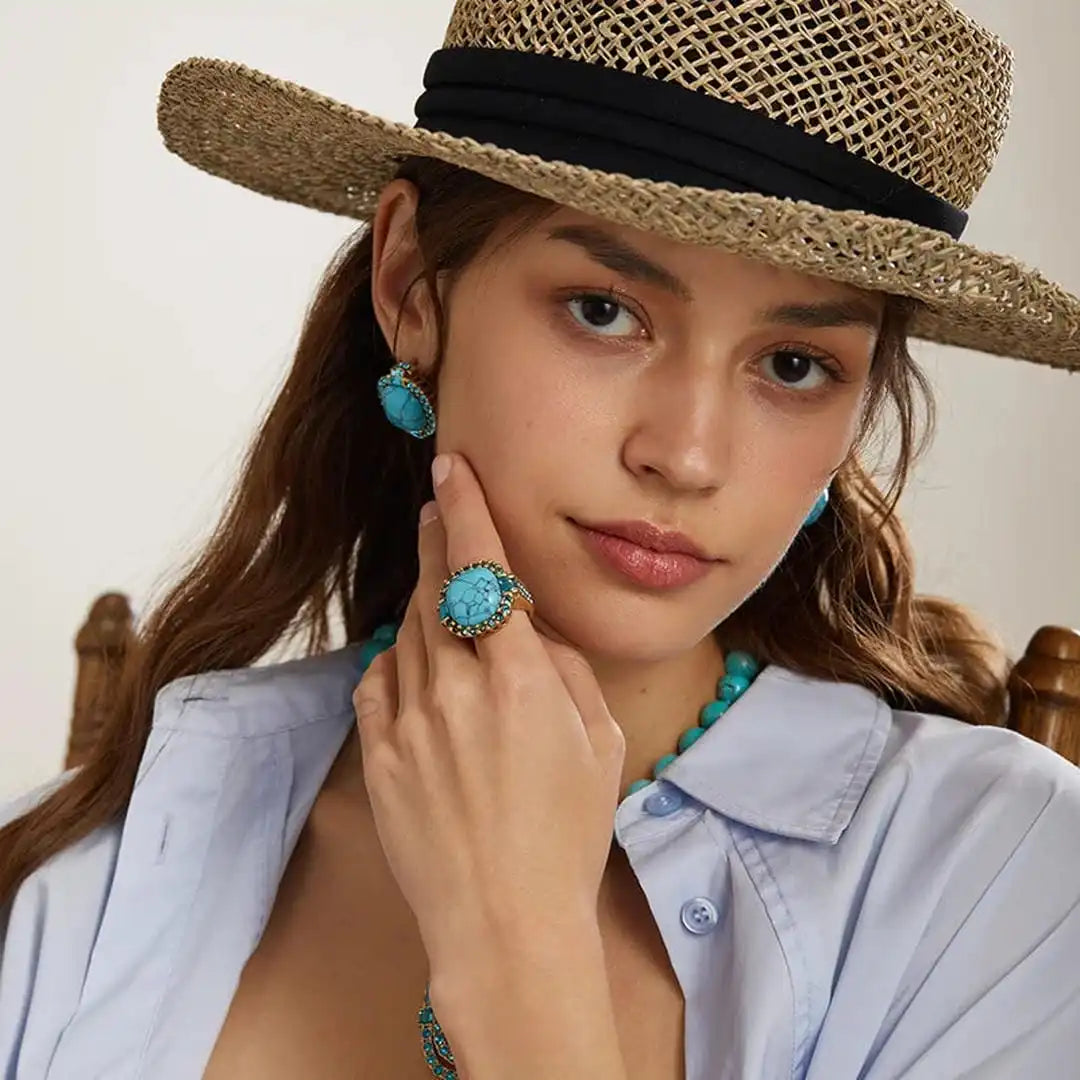Yara — Golden Turquoise Stone Zirconia Ring