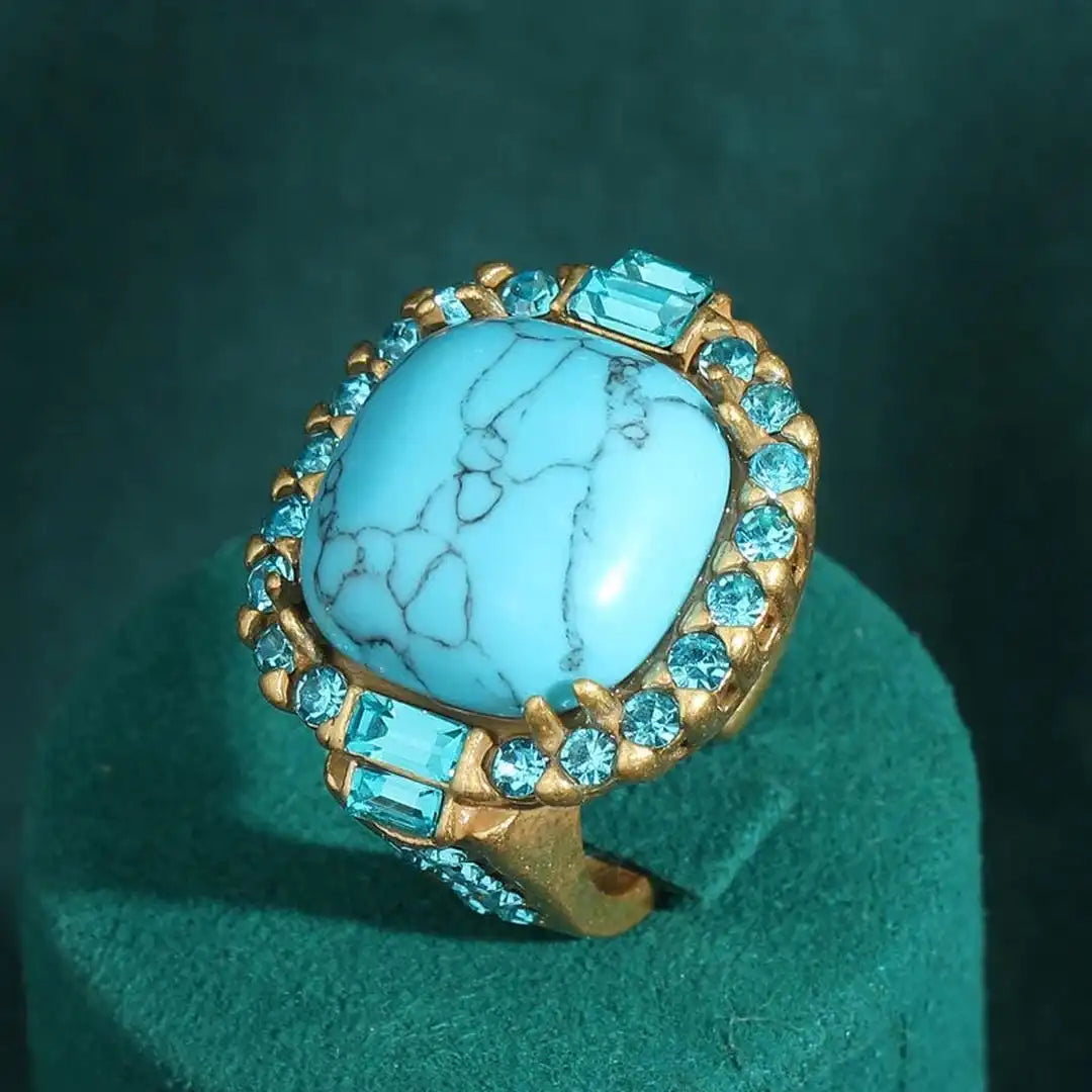 Yara — Golden Turquoise Stone Zirconia Ring