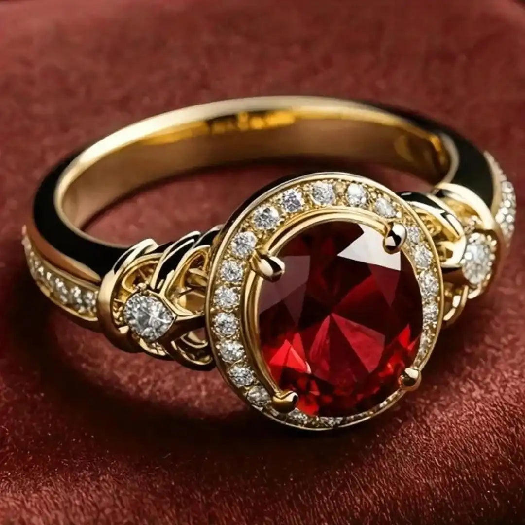 Lowri — Ruby Halo Knot Statement Ring