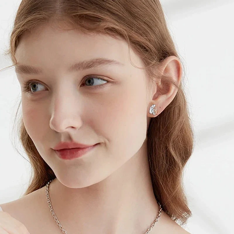 Oona — Silver and Gold Two-Tone Cat Hug Earrings