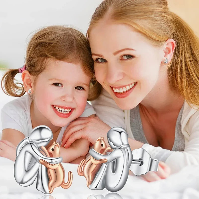 Oona — Silver and Gold Two-Tone Cat Hug Earrings
