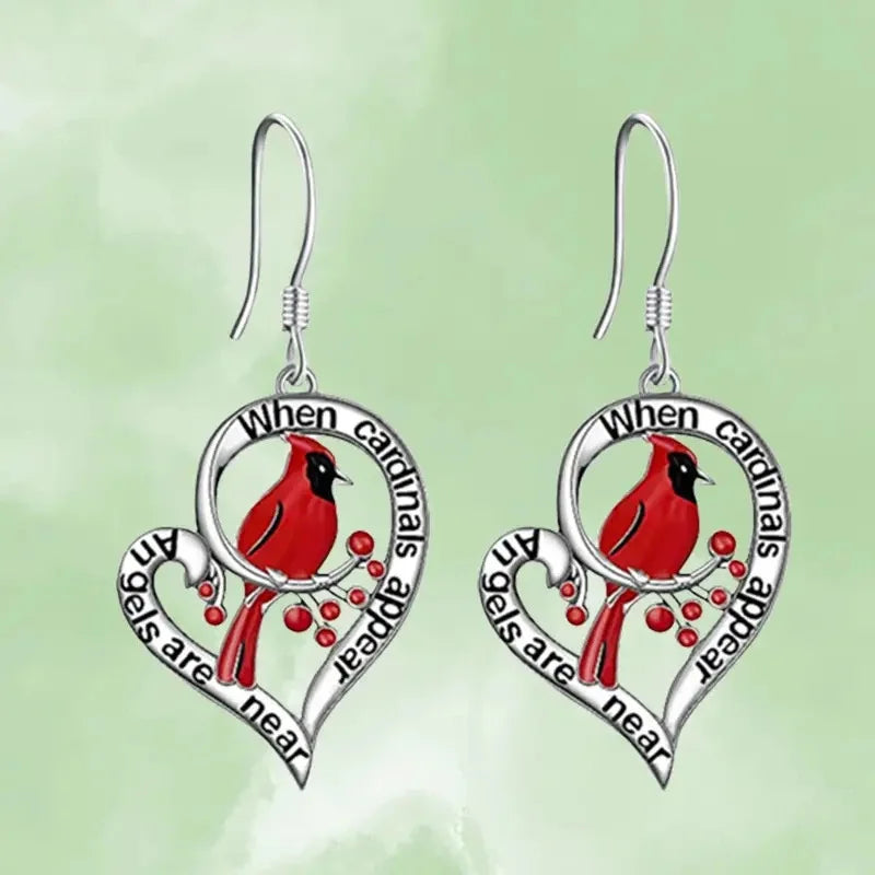 Ollie — Cardinal Memorial Earrings – When Cardinals Appear, Angels Are Near Heart Drop Design