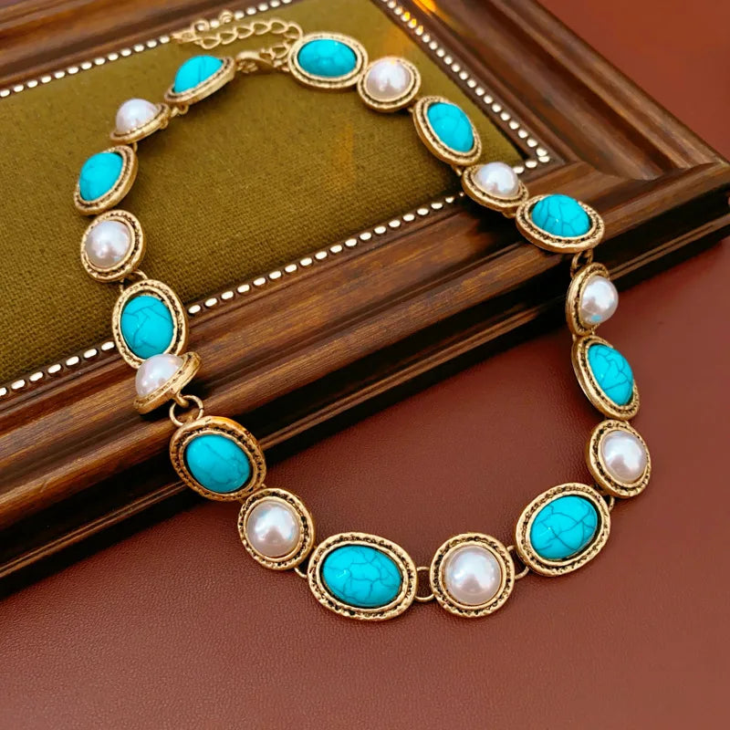 Juniper — Turquoise & Pearl Antique Gold Statement Set
