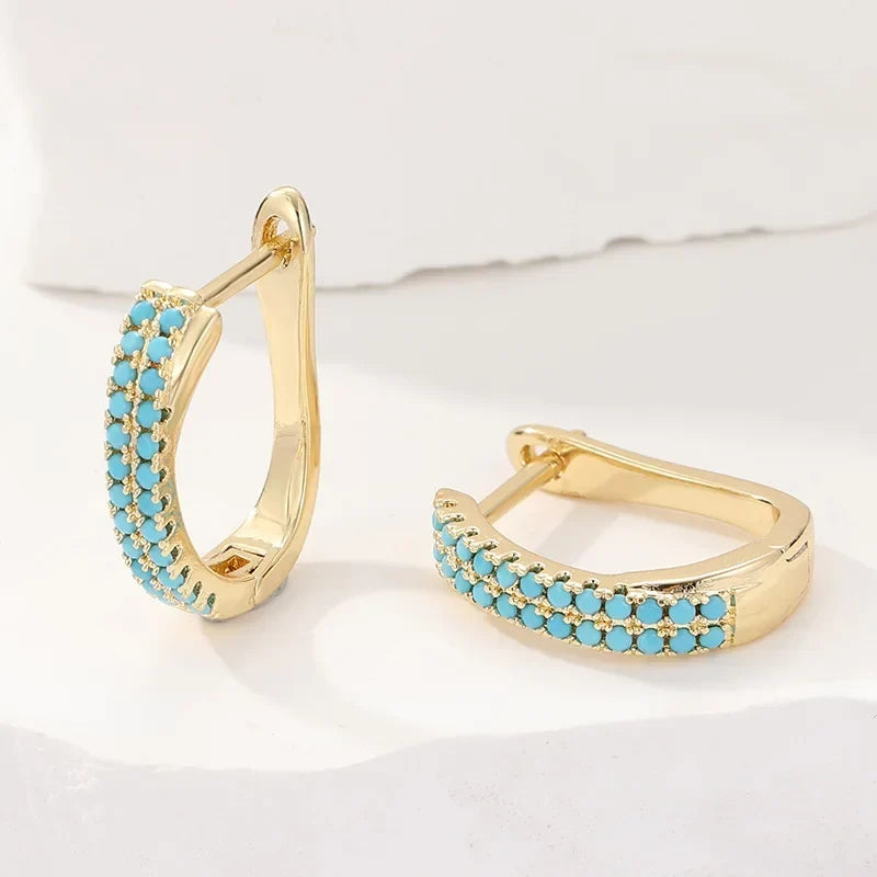 Skye — Turquoise Pavé Classic Gold Huggies