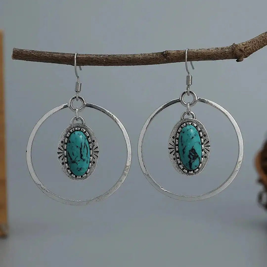 Vintage Silver Inlaid Turquoise Earrings