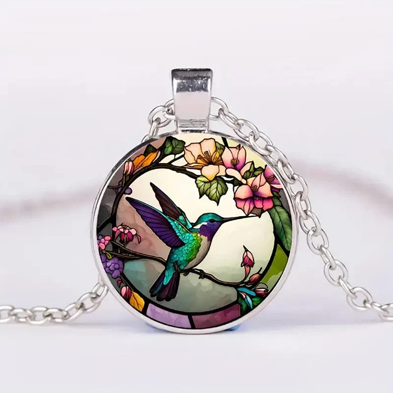 Pearl — Hummingbird Glass Dome Pendant Necklace