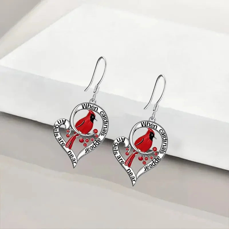 Ollie — Cardinal Memorial Earrings – When Cardinals Appear, Angels Are Near Heart Drop Design