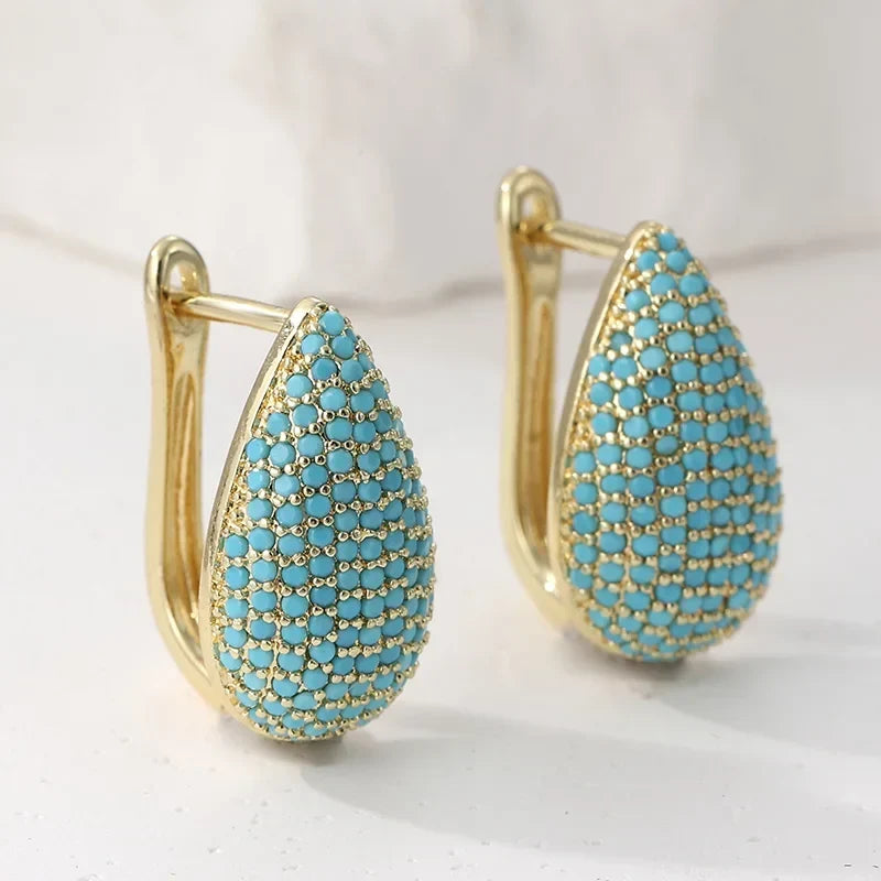 Sienna — Turquoise Pavé Teardrop Hoop Earrings