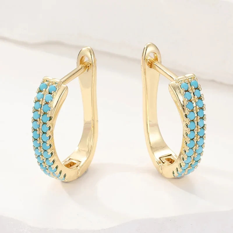 Skye — Turquoise Pavé Classic Gold Huggies