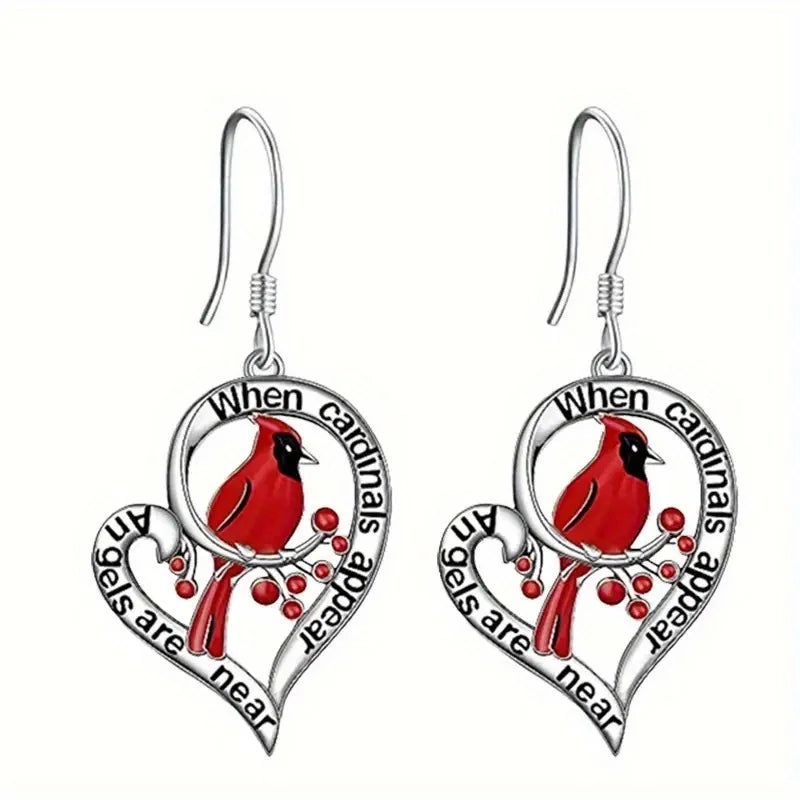 Ollie — Cardinal Memorial Earrings – When Cardinals Appear, Angels Are Near Heart Drop Design