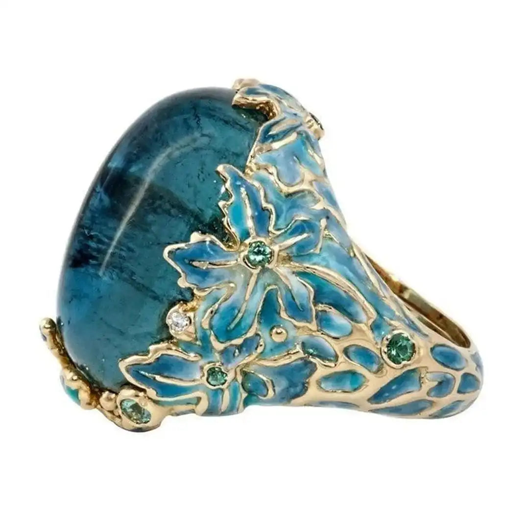 Mavis — Elegant Gold Flower Blue Stone Ring