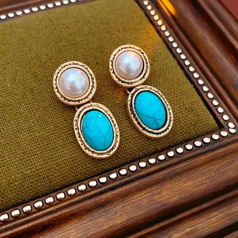 Juniper — Turquoise & Pearl Antique Gold Statement Set