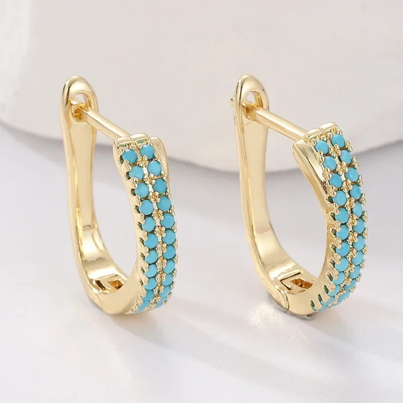 Skye — Turquoise Pavé Classic Gold Huggies