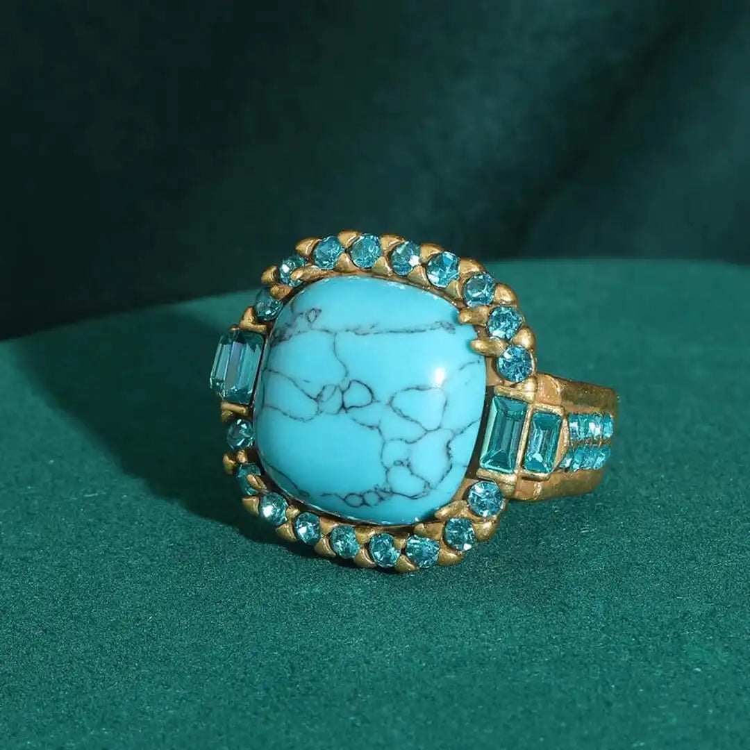 Yara — Golden Turquoise Stone Zirconia Ring