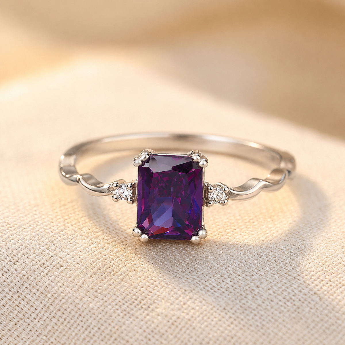 Ines — Silver Emerald-Cut Amethyst Ring