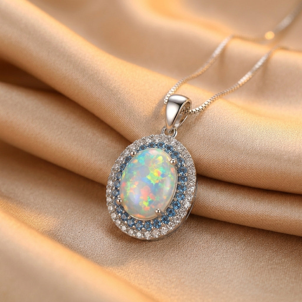 Heidi — Boho Egg-Shaped Aquamarine Pendant Necklace