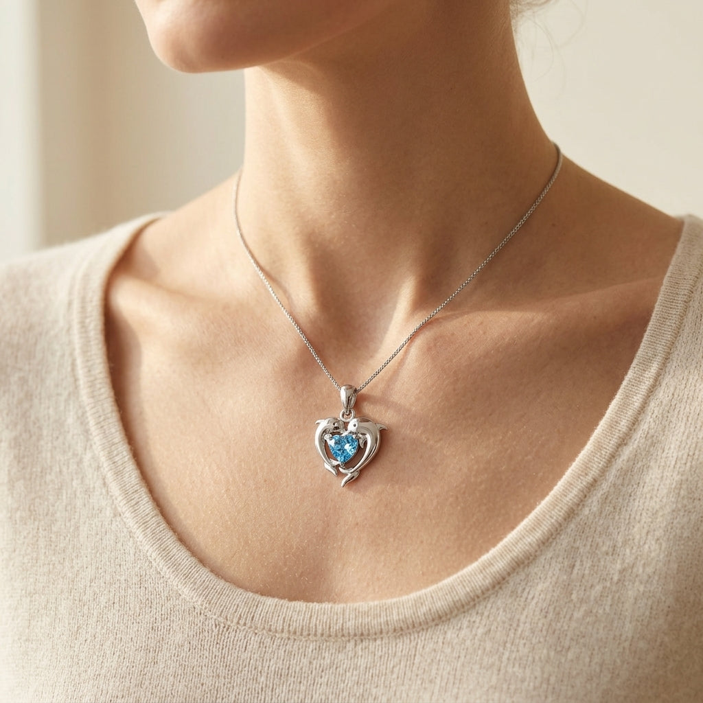 Delfi — Dolphin Love Blue Heart Necklace