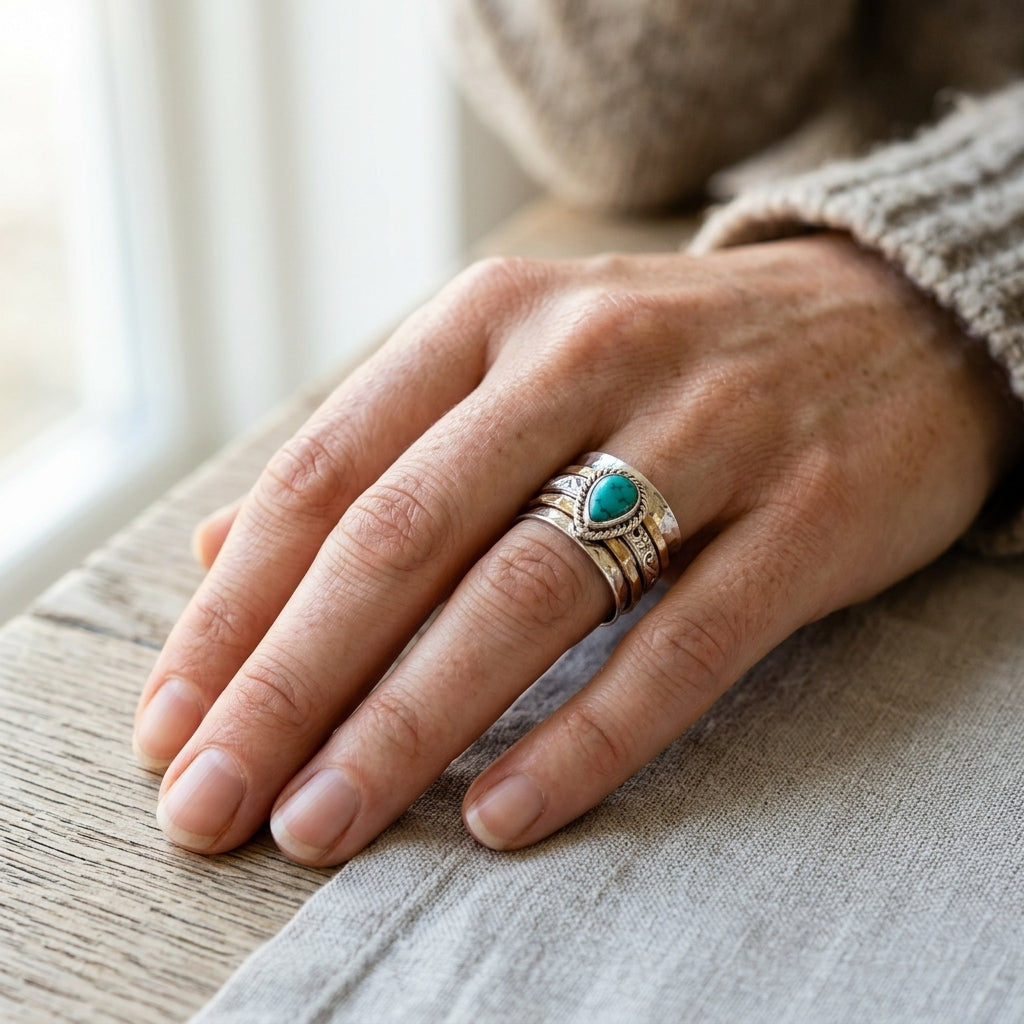 Aava — Antique Gold & Silver Turquoise Ring