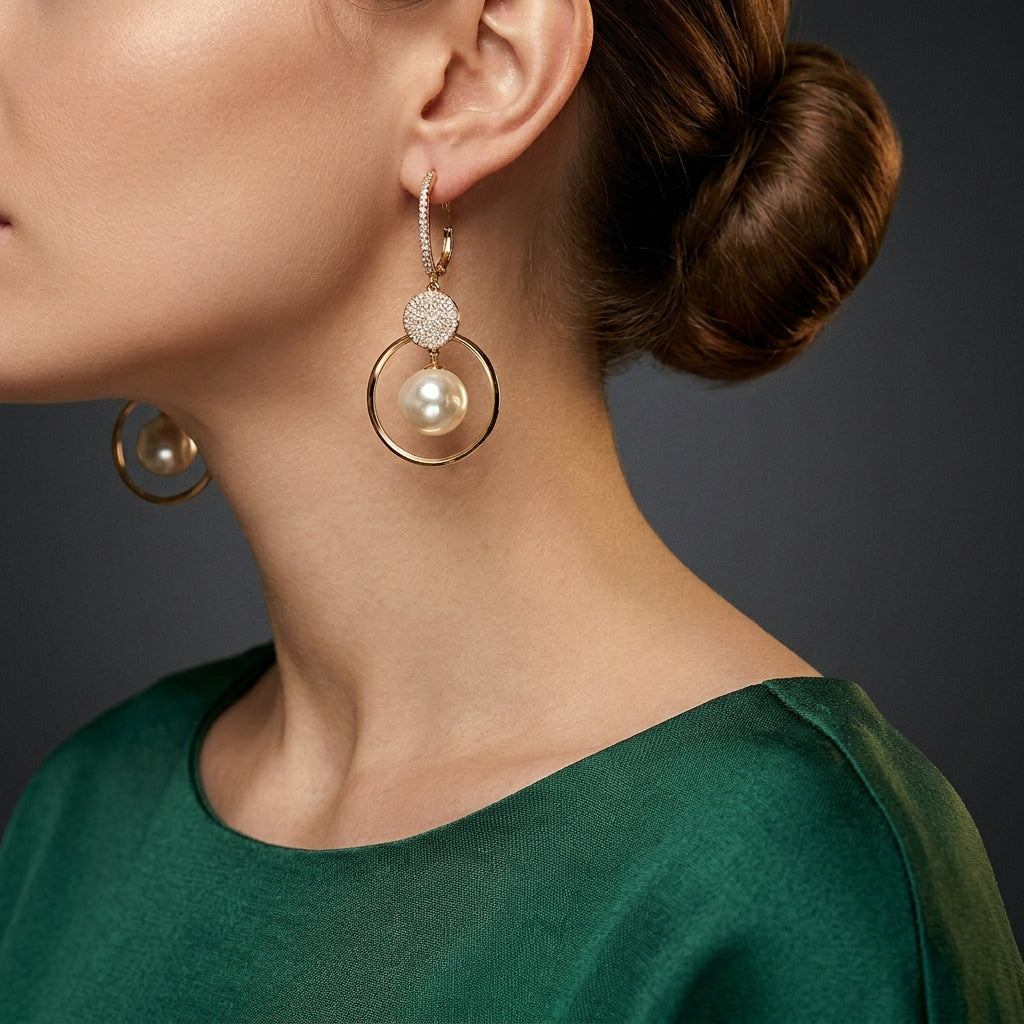 Gianna — Freshwater Pearl & Sparkle Ball Earrings