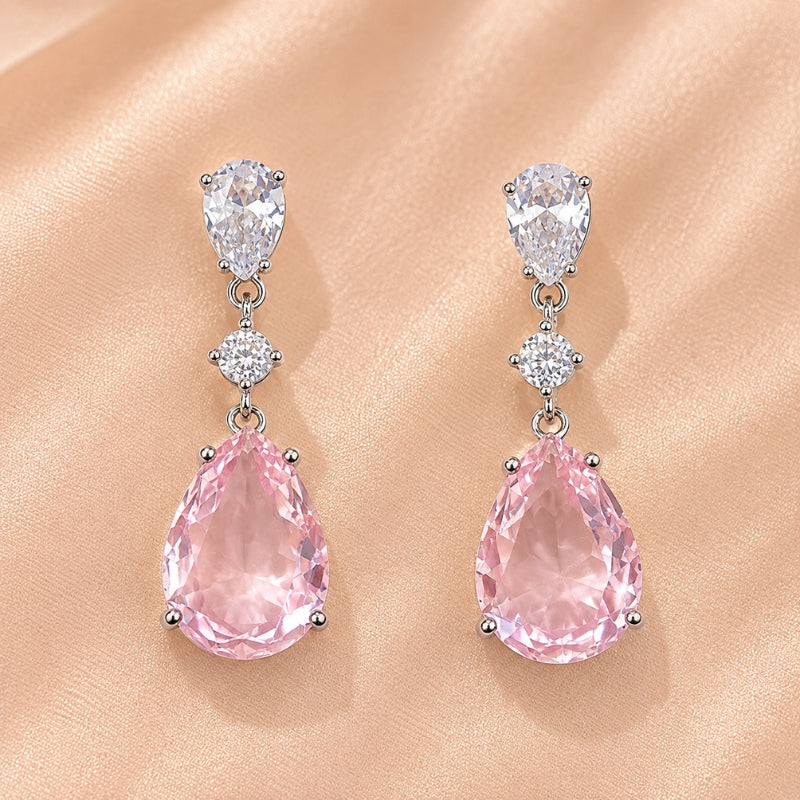 Ginevra — Lustrous Pink Drop Earrings