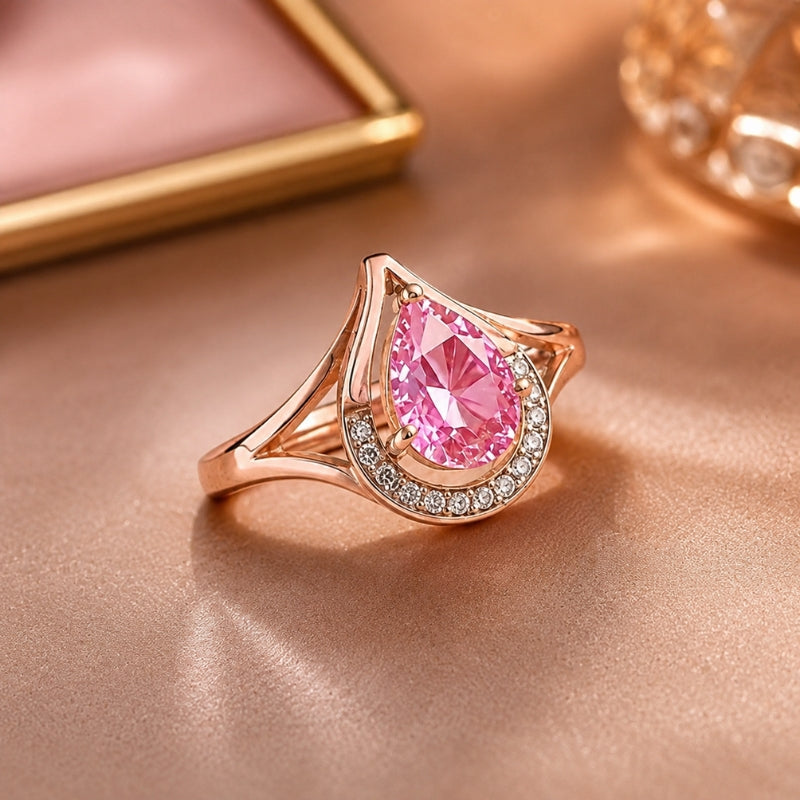 Saffron — Exquisite Pink Teardrop Ring