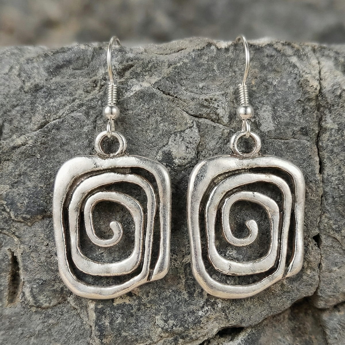 Spiral Boho Earrings in Silver