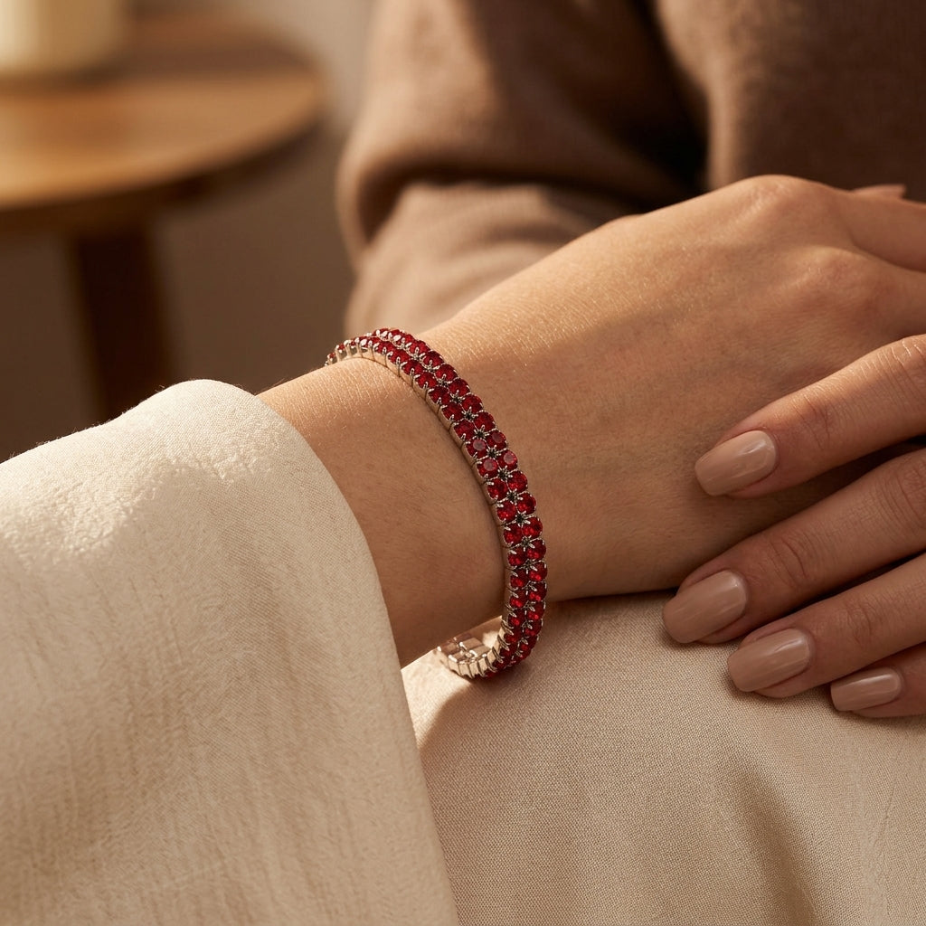 Olympe — Silver Ruby Tennis Bracelet