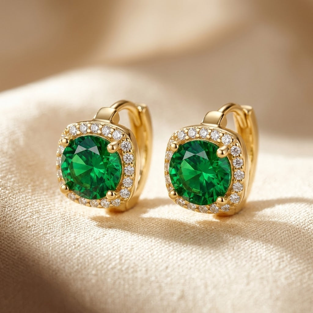 Constance — Gold Emerald Hoop Earrings