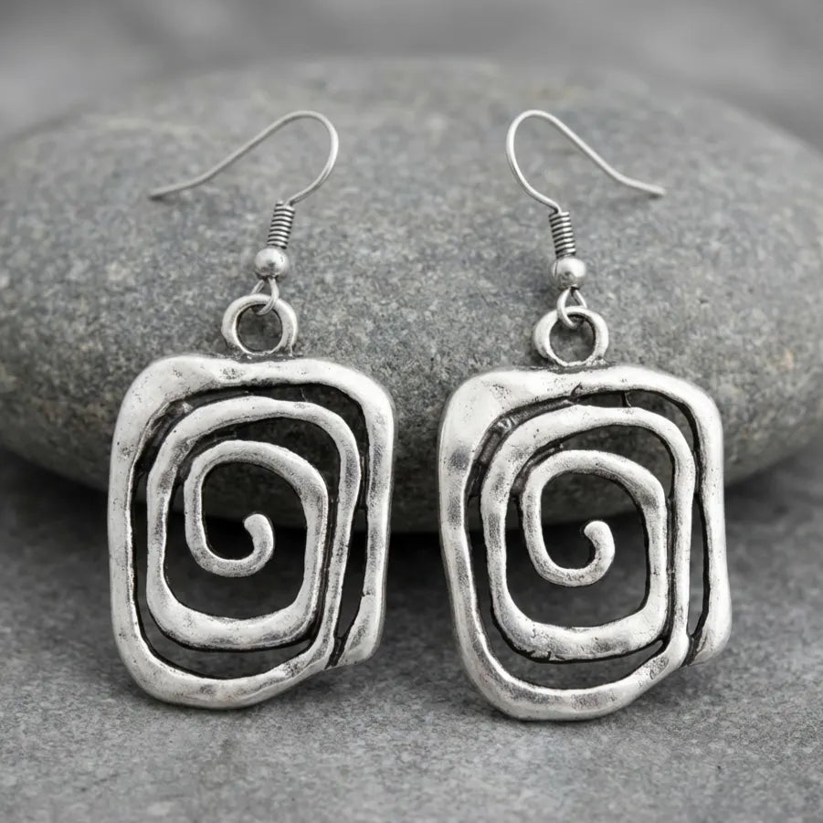 Spiral Boho Earrings in Silver