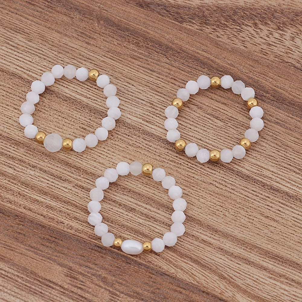 Winsome — 3pcs Set Amethyst Beaded Rings