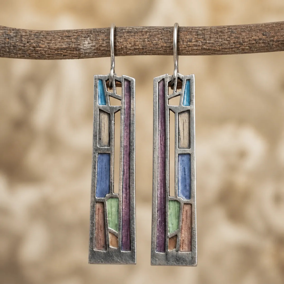 Vintage Colorful Silver Earrings