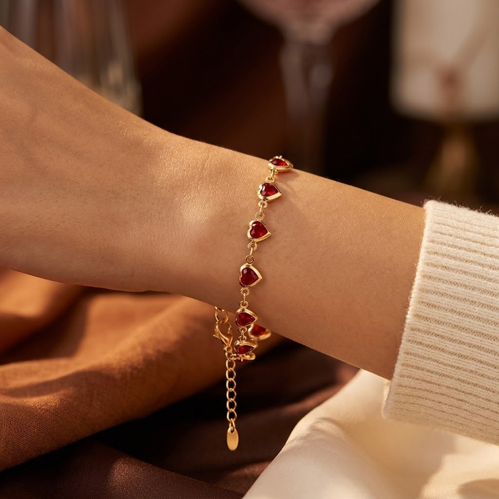 Sylvie — Gold Ruby Heart Chain Bracelet