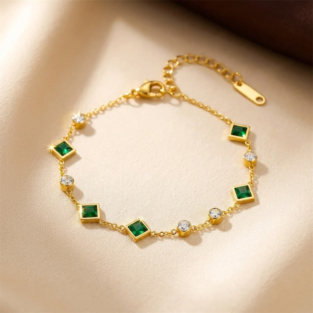 Faustine — Gold Emerald Station Bracelet