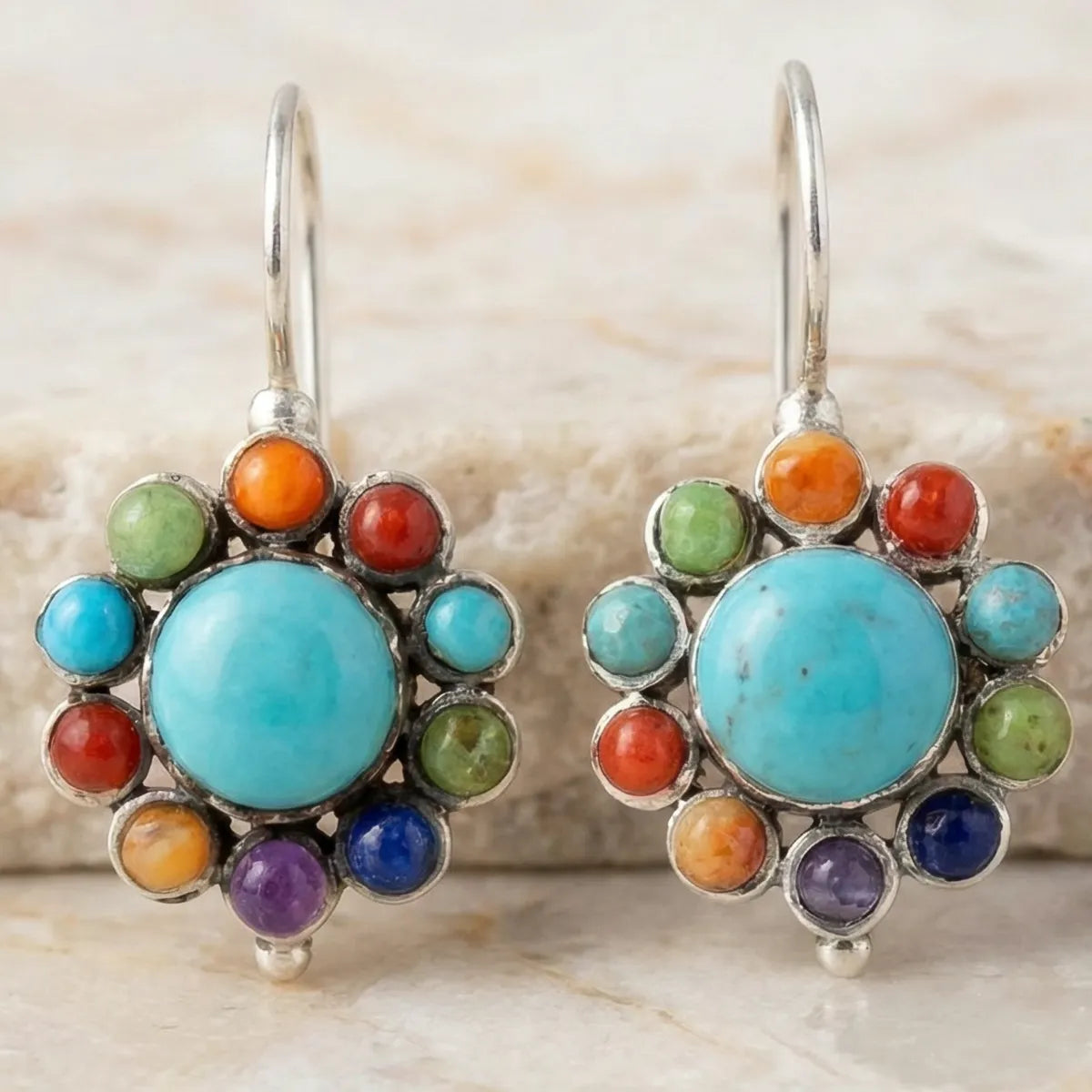 Multicolored Turquoise Round Earrings