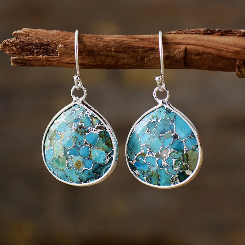 Turquoise-toned mosaic teardrop earrings in the silver-tone finish