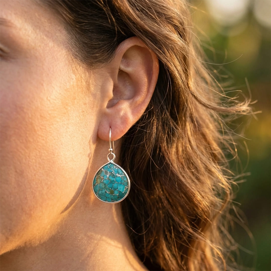 Amara turquoise-toned mosaic drop earrings, additional product view