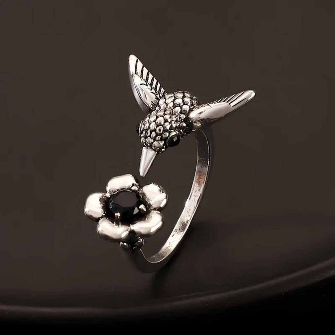 Ramona — Hummingbird & Floral Stone Adjustable Ring