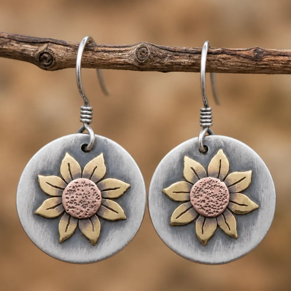 Vintage Rounded Sunflower Earrings