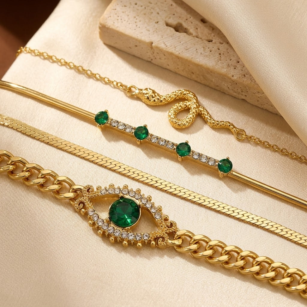 Monique — Gold Emerald Bracelet Set