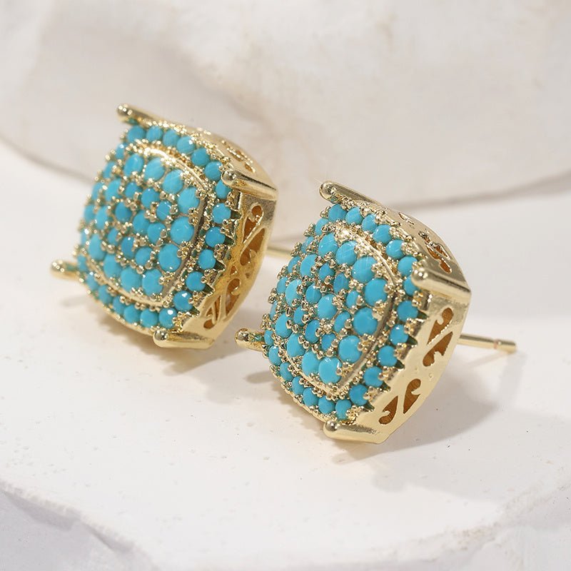 Delia — Synthetic Turquoise Square Stud Earrings