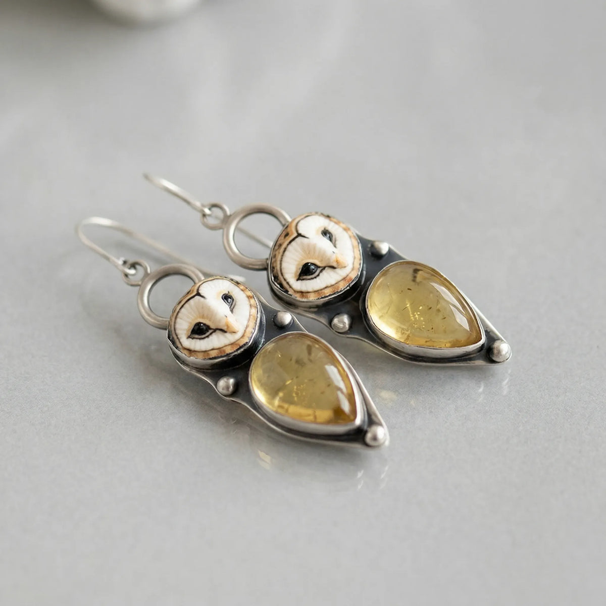 Moonlight Stone Owl Earrings