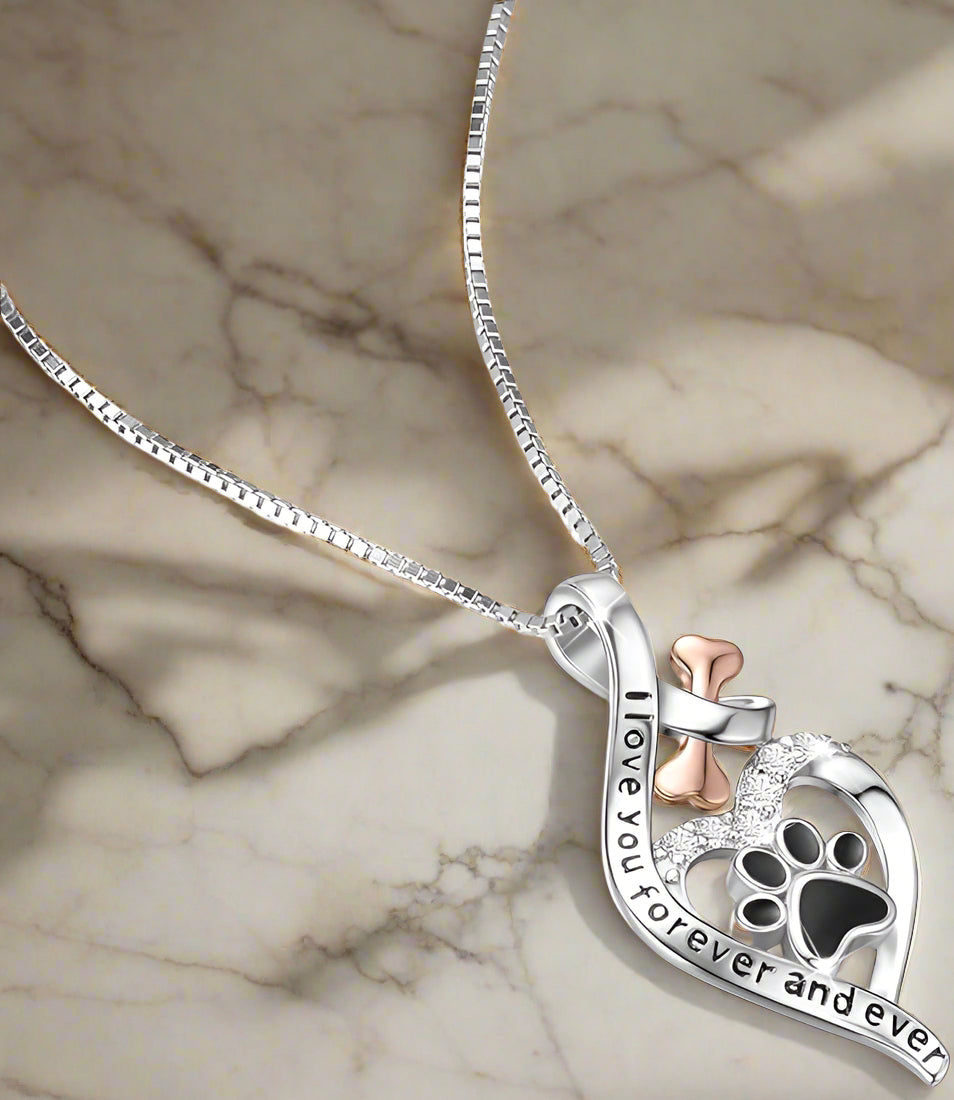 Dora — Lucky Paw Necklace with Heart, Bone & Infinity – Always in my Heart Pendant