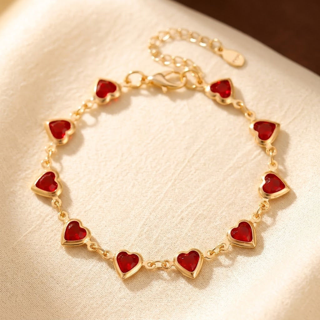 Sylvie — Gold Ruby Heart Chain Bracelet