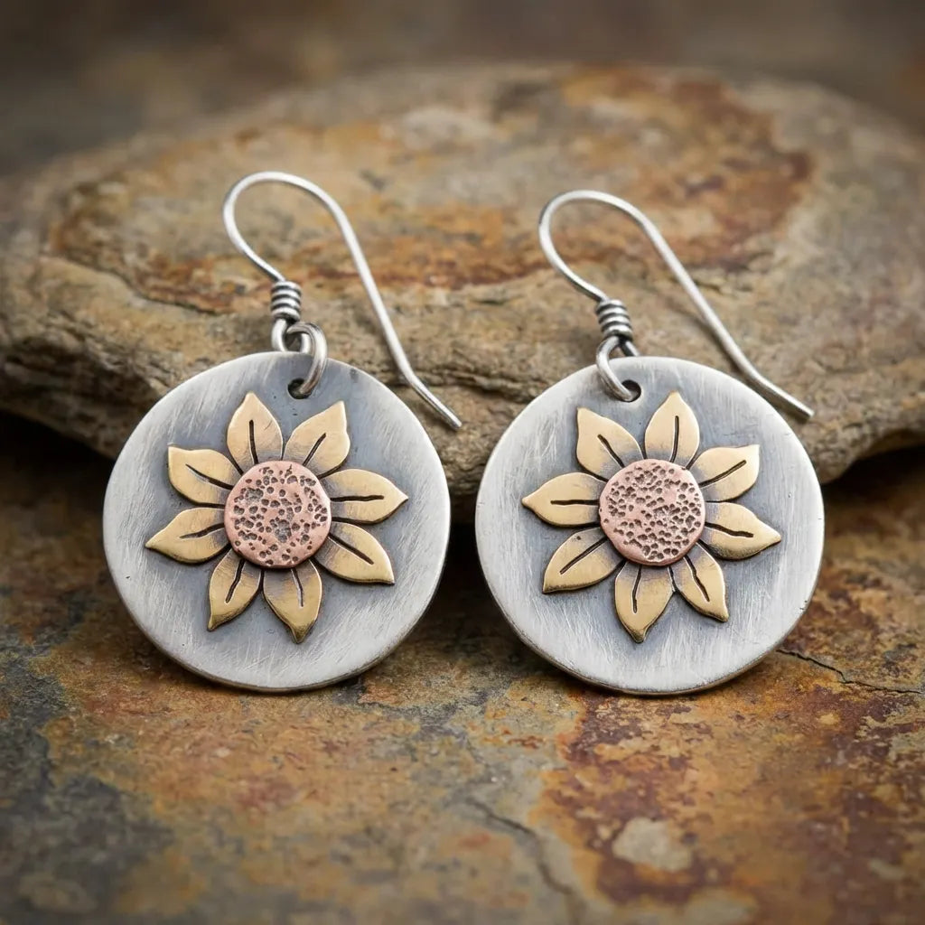 Vintage Rounded Sunflower Earrings